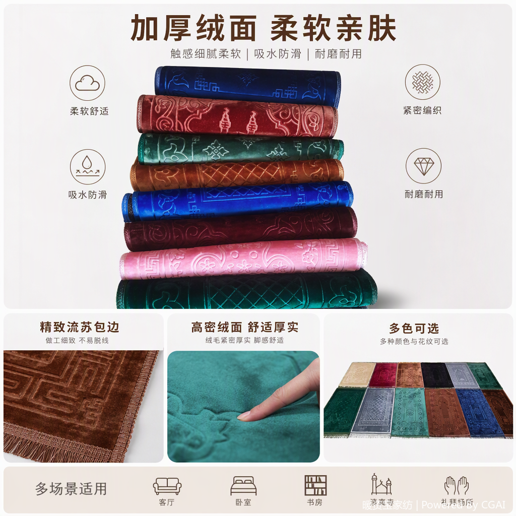 多彩伊斯兰礼拜毯70x110厘米九款设计舒适便携多色选择