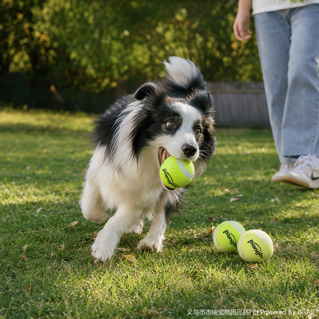 Three pet tennis balls in 2.5-inch, chewable yellow net bags, pet toys, interactive sports equipment for dogs details Picture