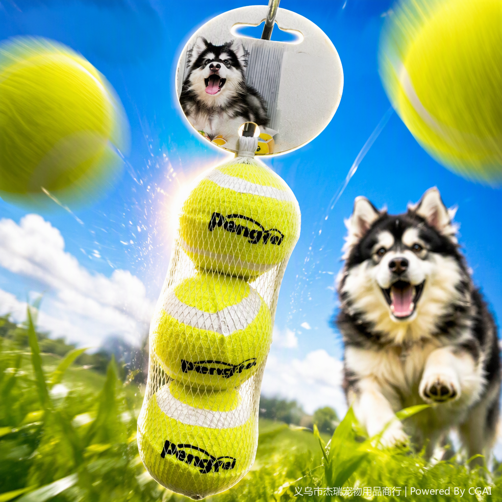 Three pet tennis balls in 2.5-inch, chewable yellow net bags, pet toys, interactive sports equipment for dogs Specification image