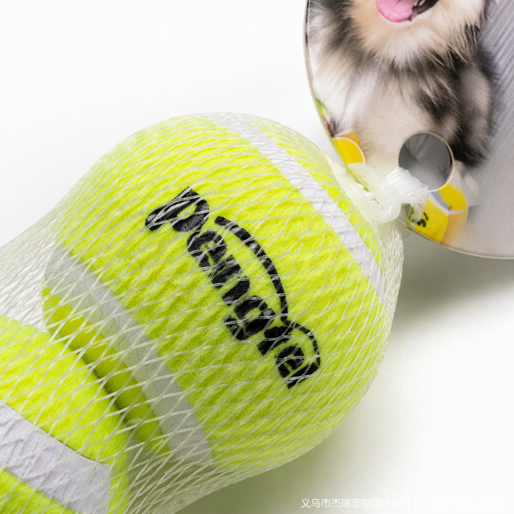 Three pet tennis balls in 2.5-inch, chewable yellow net bags, pet toys, interactive sports equipment for dogs Application Scenario