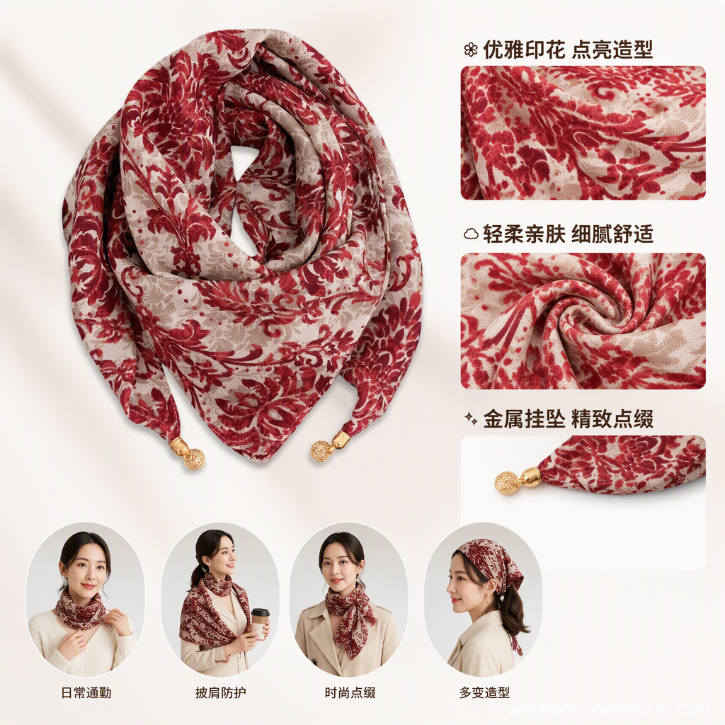 Elegante rojo floral patrón pañuelo de seda versátil moda mujer chal primavera verano nueva tendencia 100 variaciones accesorios Elegante rojo floral patrón pañuelo de seda versátil moda mujer chal primavera verano nueva tendencia 100 variaciones accesorios