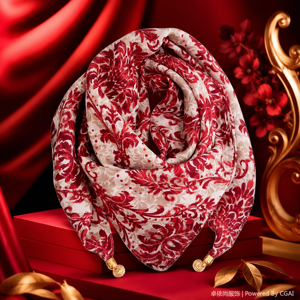 Elegante rojo floral patrón pañuelo de seda versátil moda mujer chal primavera verano nueva tendencia 100 variaciones accesorios Specification image