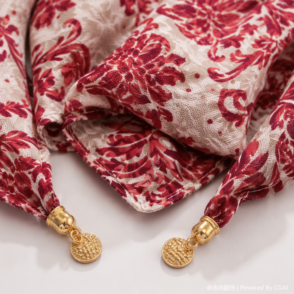 Elegante rojo floral patrón pañuelo de seda versátil moda mujer chal primavera verano nueva tendencia 100 variaciones accesorios Application Scenario