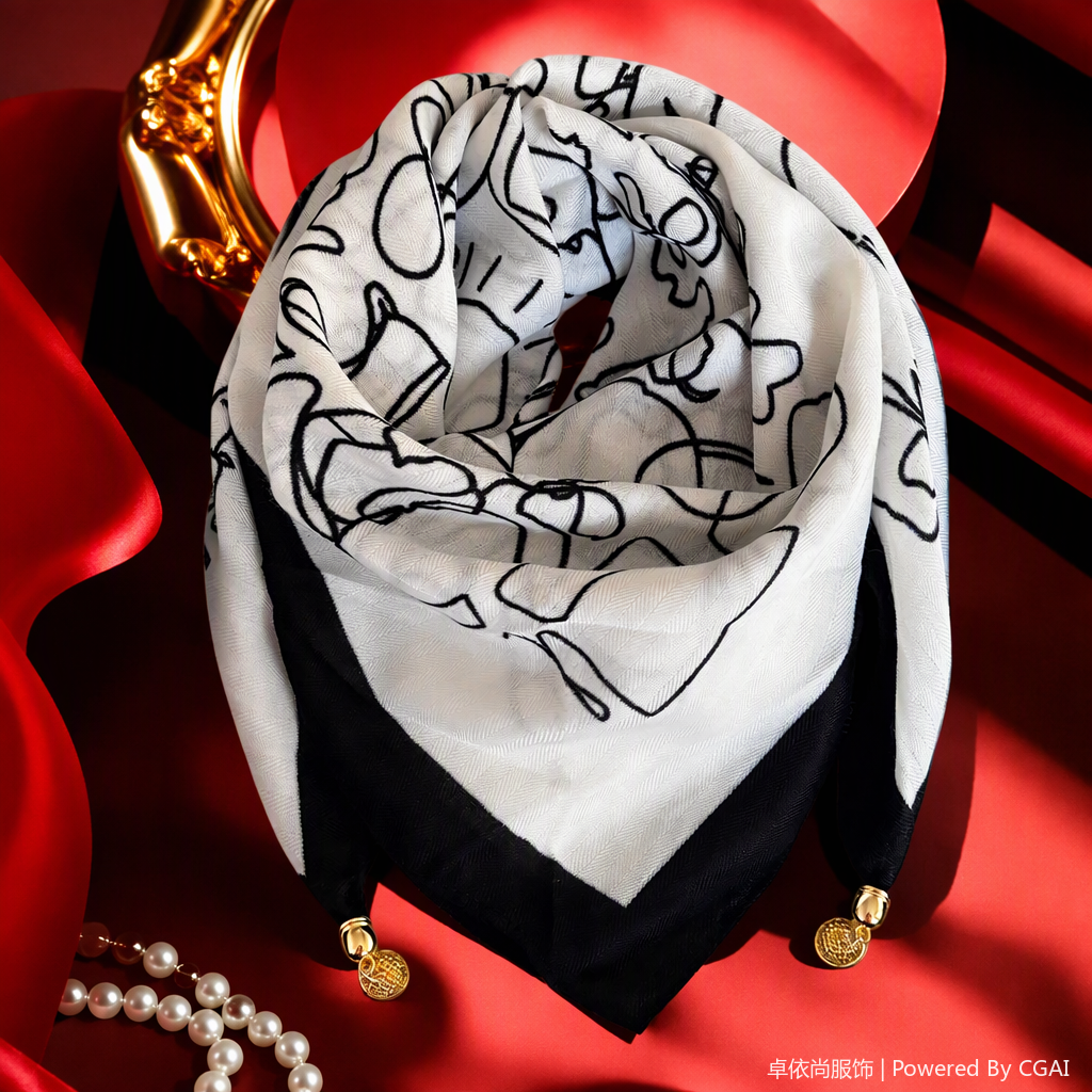 This stylish and versatile black and white striped pattern silk scarf is soft, light and versatile, and can be matched with various women's scarves as a gift Specification image