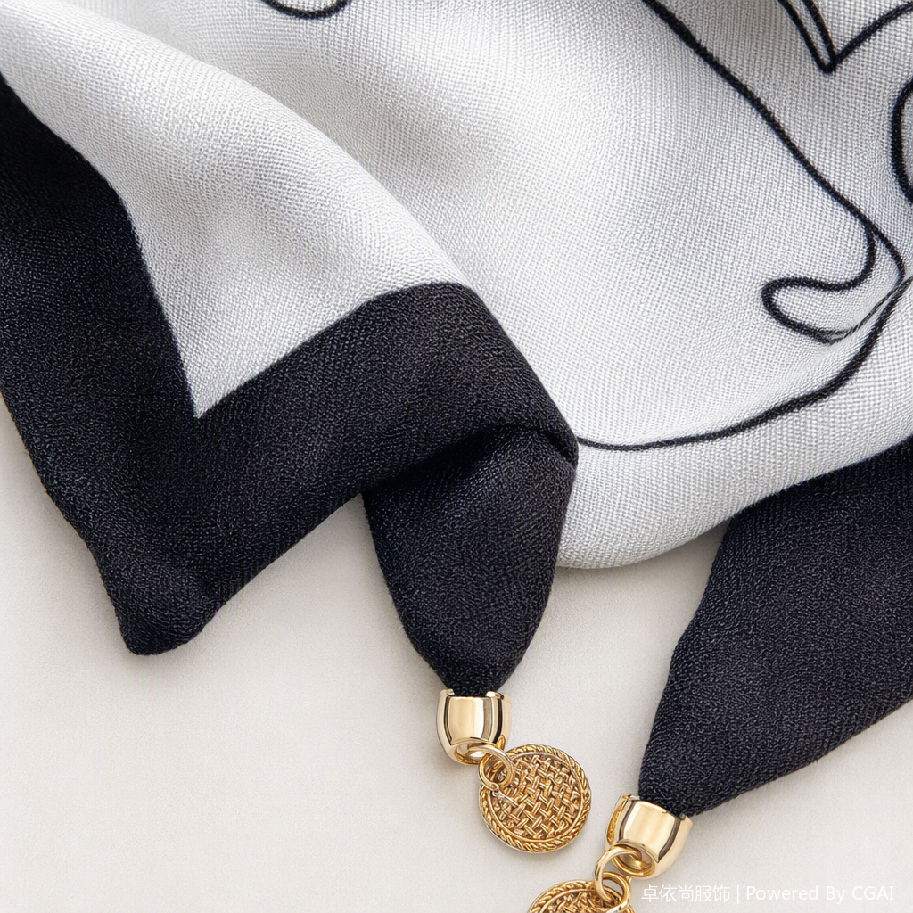 This stylish and versatile black and white striped pattern silk scarf is soft, light and versatile, and can be matched with various women's scarves as a gift Application Scenario