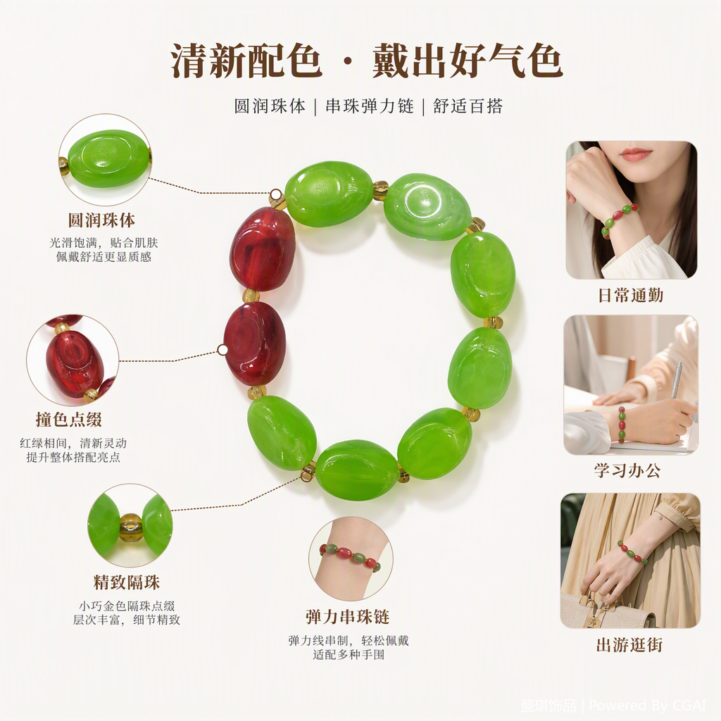 彩色椭圆珠子手链时尚百搭潮流手饰女款休闲个性配饰