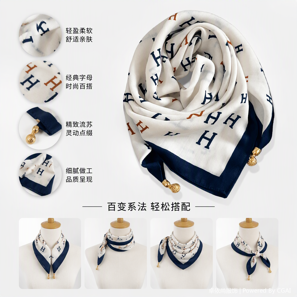 Fashionable letter-printed silk scarves are versatile and elegant. New spring and summer styles, versatile shawls, women's scarf accessories