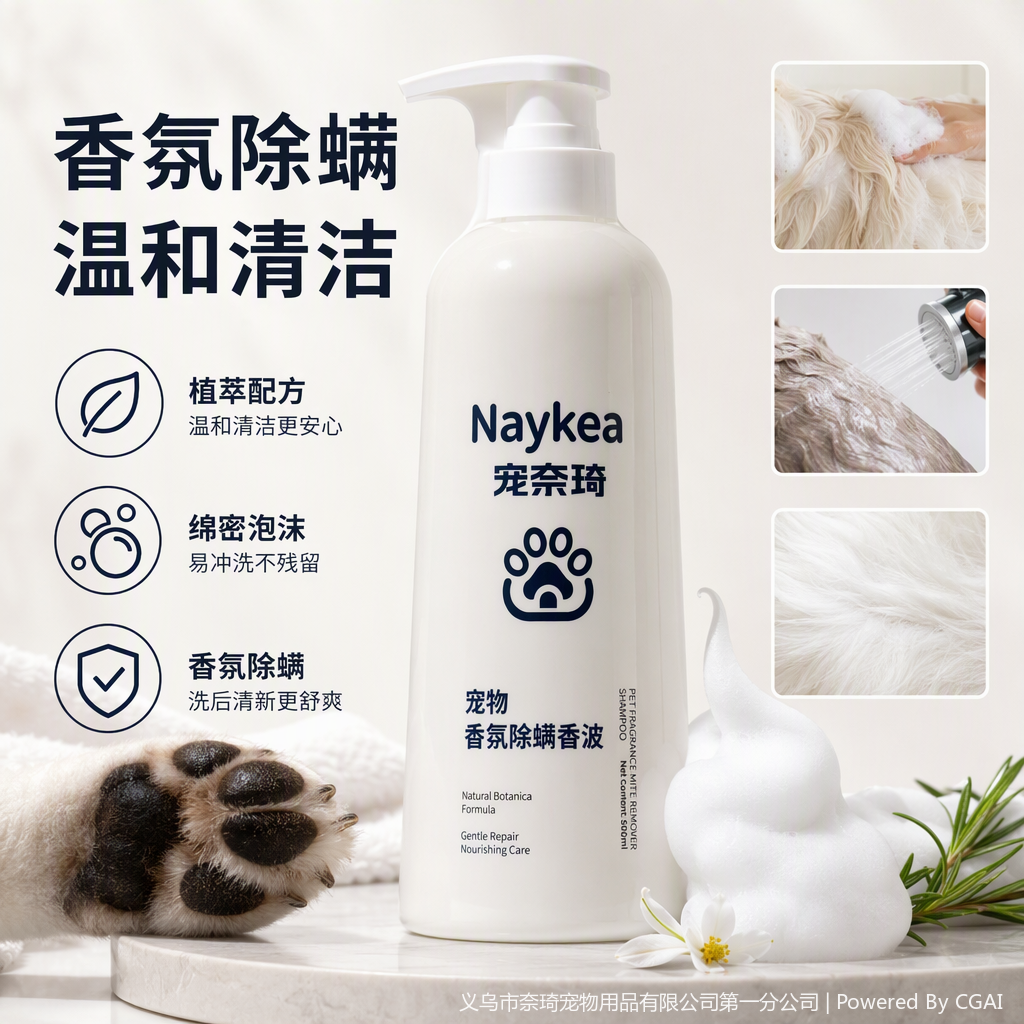 宠物香氛除螨洗发水白色瓶装宠物护理清新去味宠物用品
