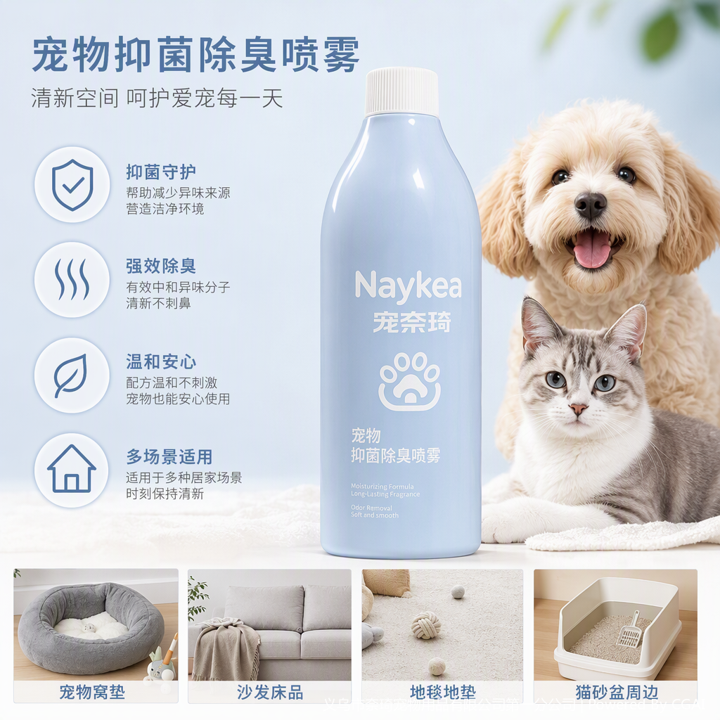 宠奈琦浅蓝色瓶装宠物抑菌除臭喷雾宠物护理除味清新除臭剂