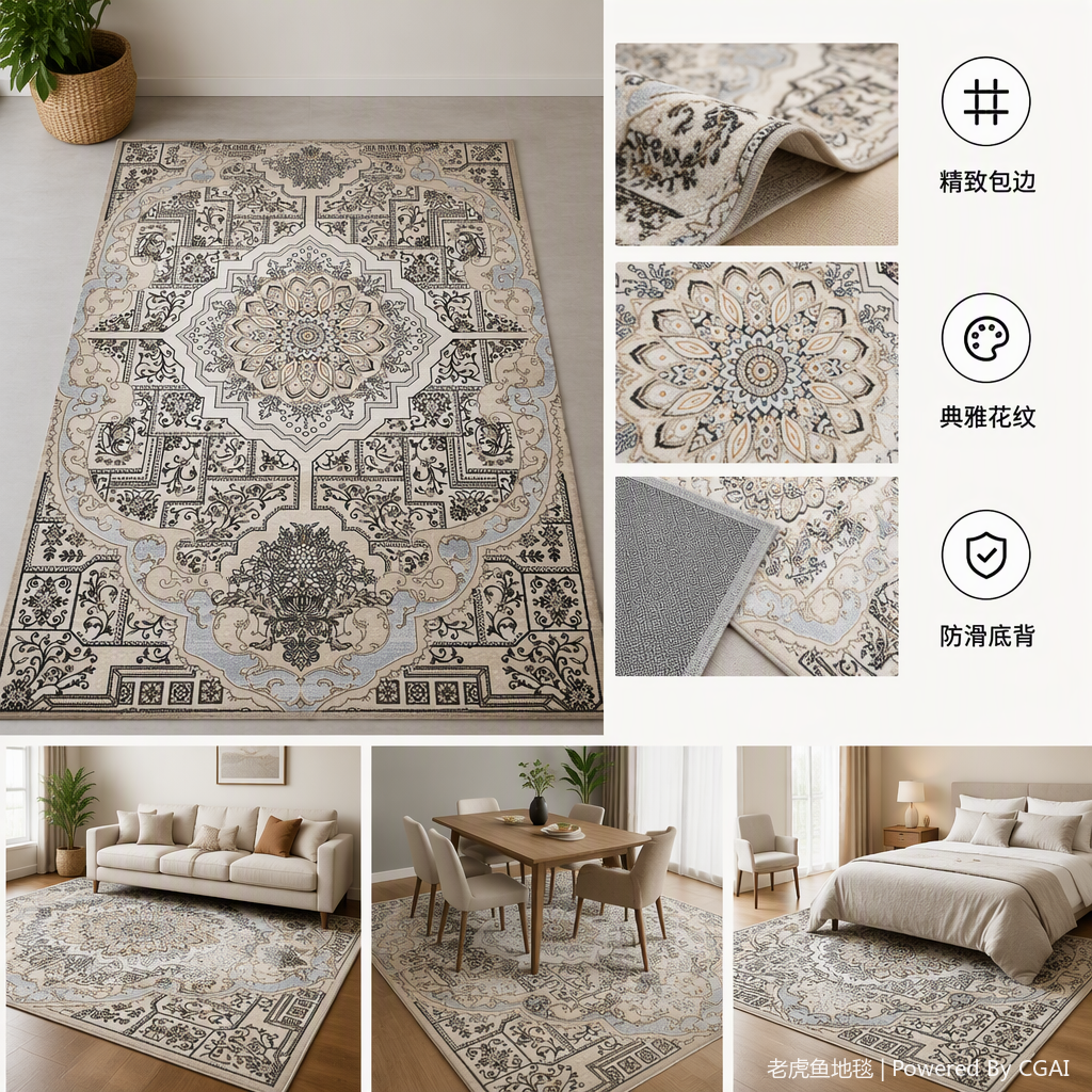 Persian-style carpet with exquisite symmetrical floral patterns for living room and bedroom floor MATS and carpet decorations