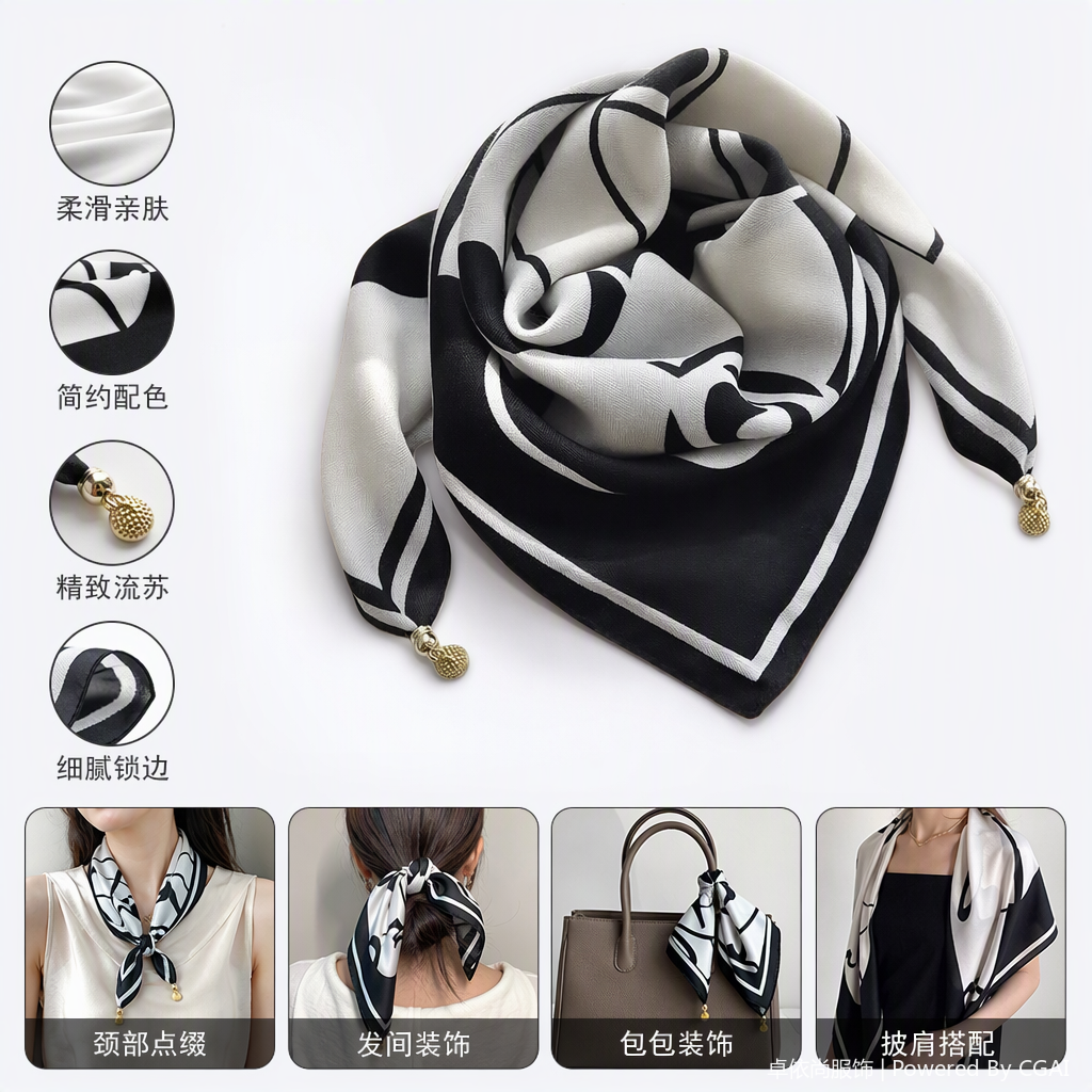 Moda versátil blanco y negro rayas patrón pañuelo suave ligero elegante mujer accesorios primavera verano Moda versátil blanco y negro rayas patrón pañuelo suave ligero elegante mujer accesorios primavera verano
