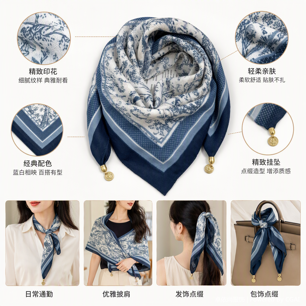 Moda estampado pañuelo de seda bufanda de doble uso versátil suave primavera y otoño estilo de las mujeres estilo de verano fino tendencia coreana Moda estampado pañuelo de seda bufanda de doble uso versátil suave primavera y otoño estilo de las mujeres estilo de verano fino tendencia coreana
