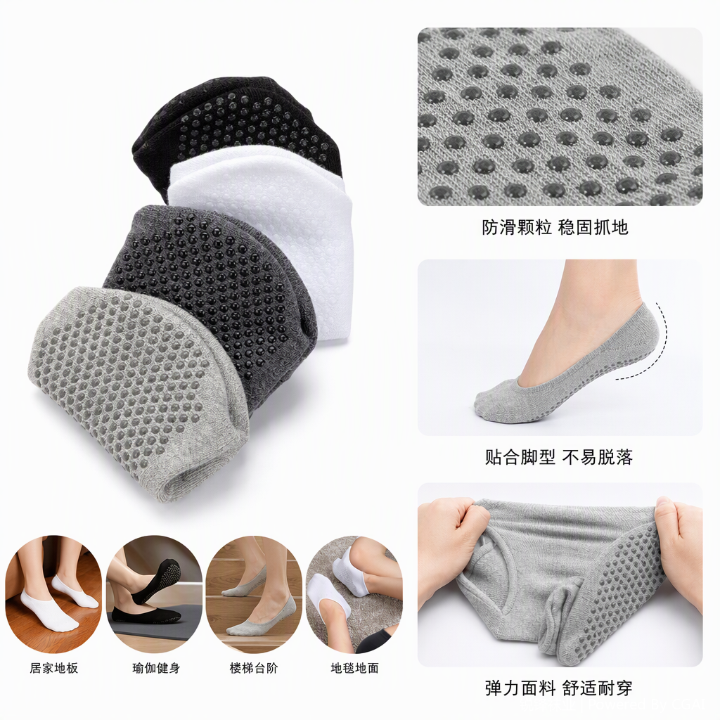 Five pairs of comfortable anti-slip sports socks with multi-color anti-slip soles, suitable for both men and women, and durable and soft sock sets