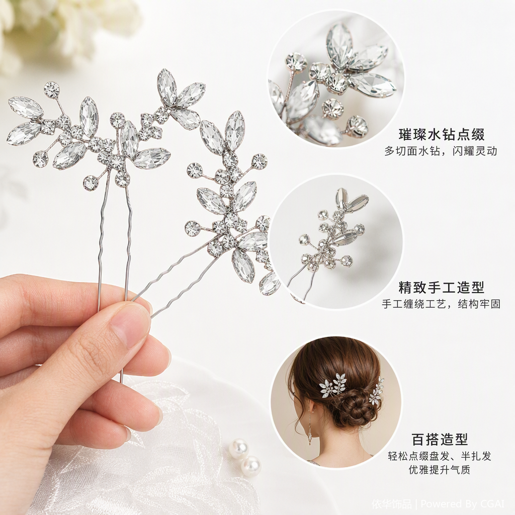 晶莹花瓣造型发簪时尚优雅发饰发夹发饰品发簪发饰配饰女款