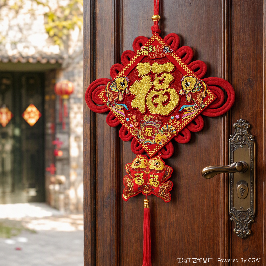 red Chinese knot pendant, "Fu" character, double fish decoration, Chinese-style festival home pendant, auspicious decoration details Picture