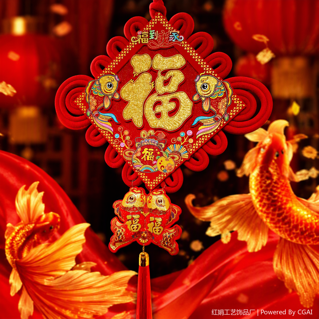 red Chinese knot pendant, "Fu" character, double fish decoration, Chinese-style festival home pendant, auspicious decoration Specification image