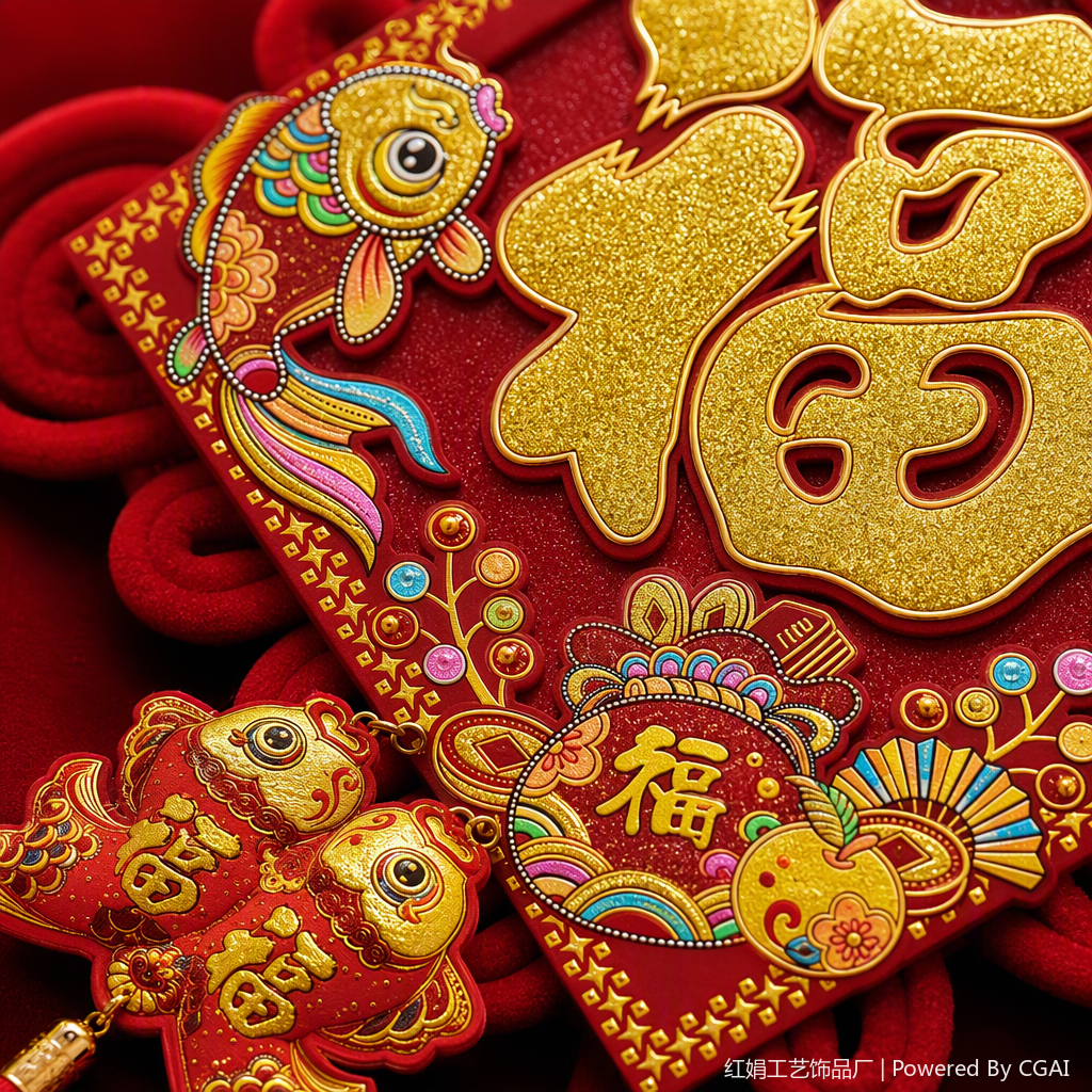 red Chinese knot pendant, "Fu" character, double fish decoration, Chinese-style festival home pendant, auspicious decoration Application Scenario