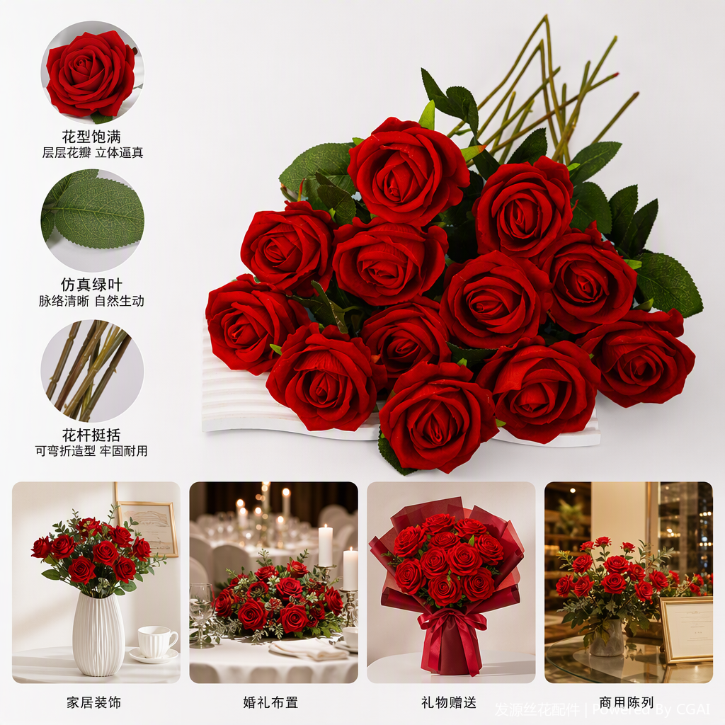 Office space simulation rose flower art decoration, cultural and creative garden ornaments, beautiful and durable green plant decorations