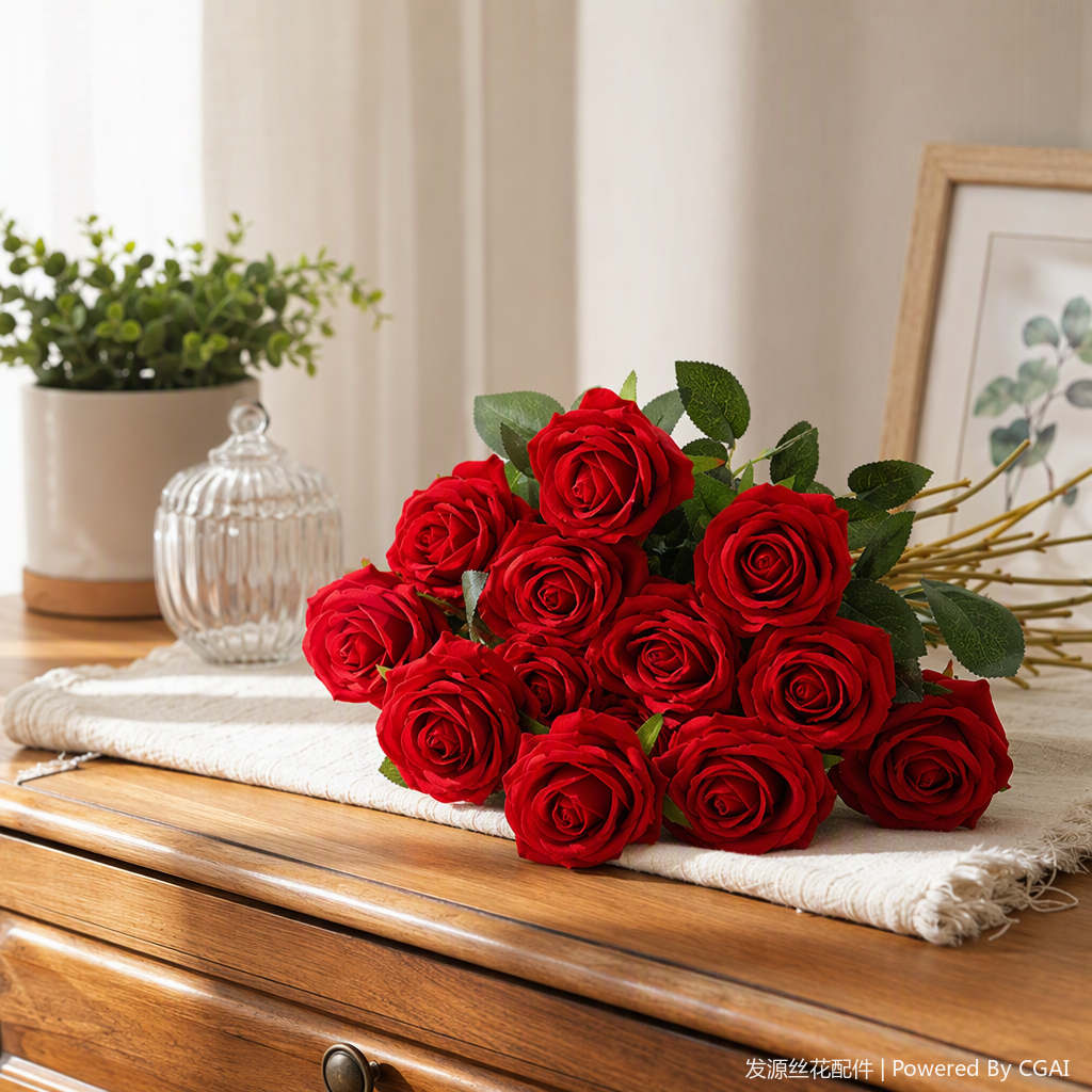 Office space simulation rose flower art decoration, cultural and creative garden ornaments, beautiful and durable green plant decorations details Picture