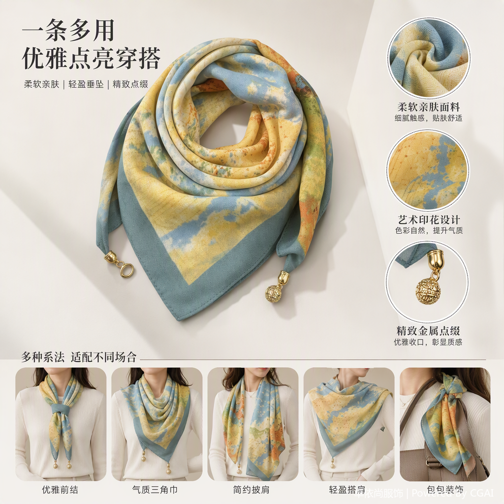 Amarillo azul pañuelo de seda suave transpirable versátil moda mujer bufanda primavera verano nueva tendencia accesorios
