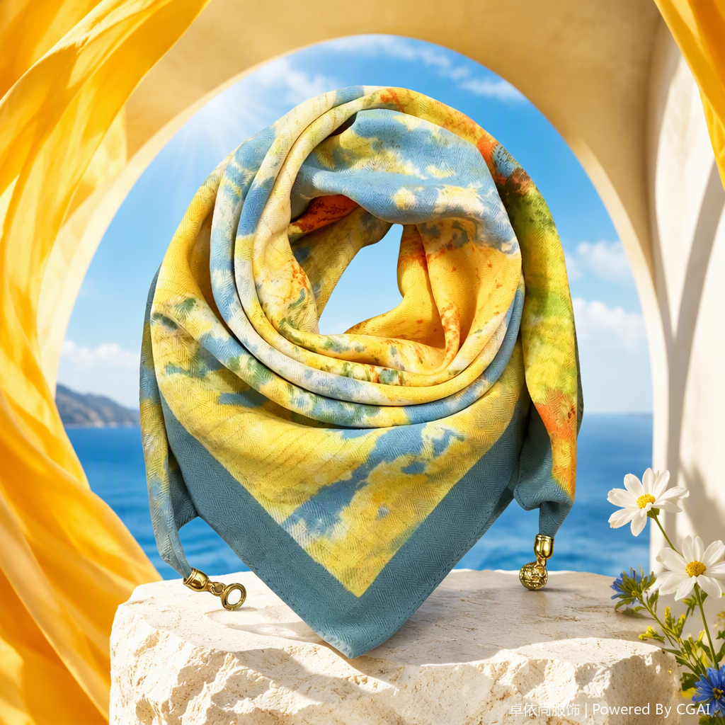 Amarillo azul pañuelo de seda suave transpirable versátil moda mujer bufanda primavera verano nueva tendencia accesorios Specification image