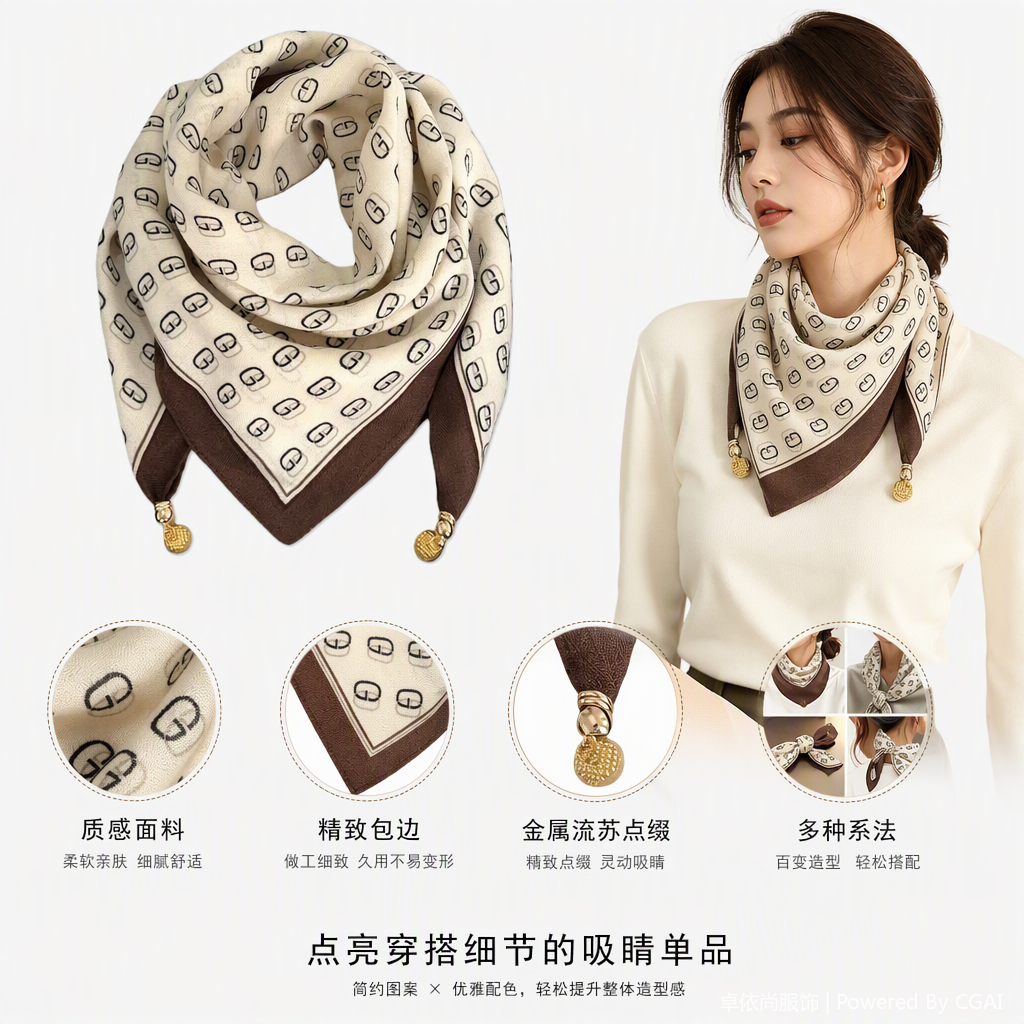 This beige silk scarf with black edges and GG print is a versatile, elegant and fashionable new spring and summer collection for women. It is soft, light, flowing and trendy