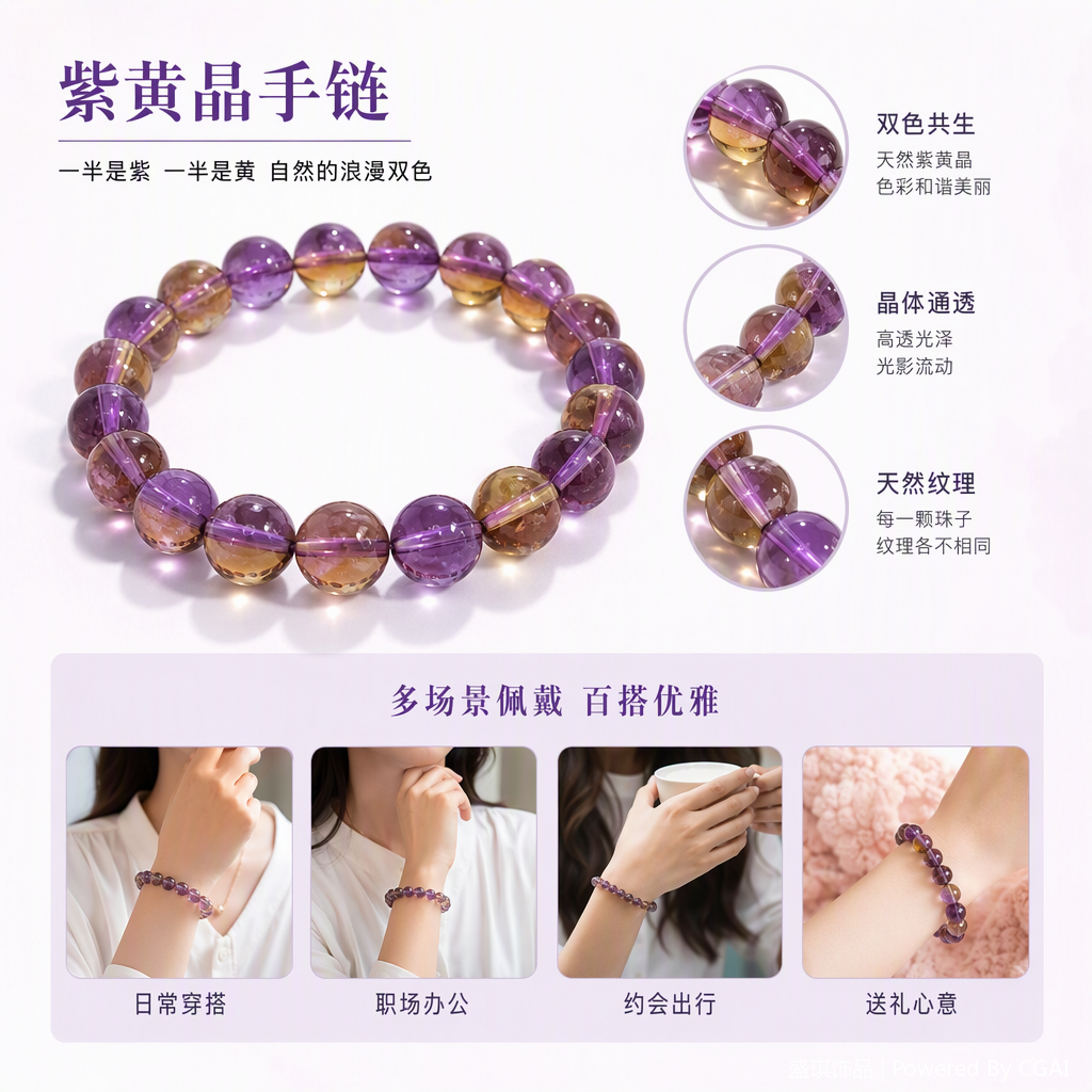 紫黄渐变水晶珠串手链时尚简约女款手饰送礼百搭潮流饰品