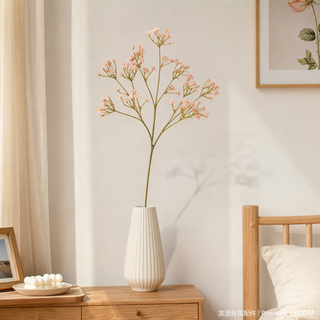 The home decoration faux flower and silk flower ornaments, as well as the floral decorations on the living room table, are elegant and generous details Picture