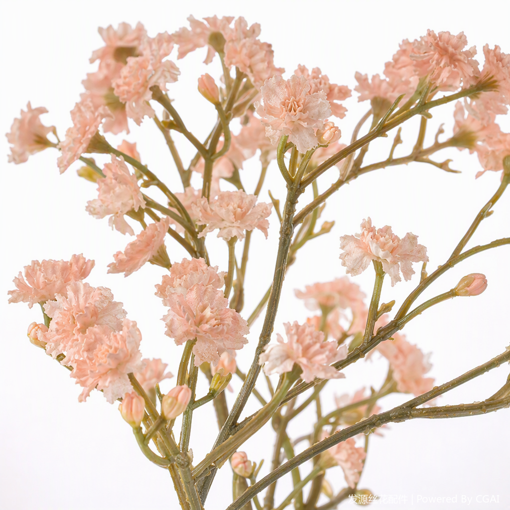 The home decoration faux flower and silk flower ornaments, as well as the floral decorations on the living room table, are elegant and generous