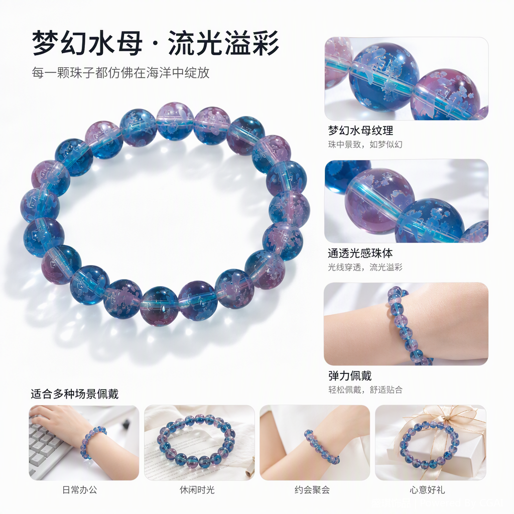 时尚彩色渐变透明珠串手链简约百搭女款手饰潮流饰品