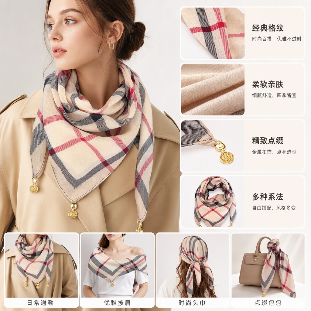 Fashionable checked autumn and winter scarf, warm and versatile, long checked shawl for women, Korean style trendy autumn new product