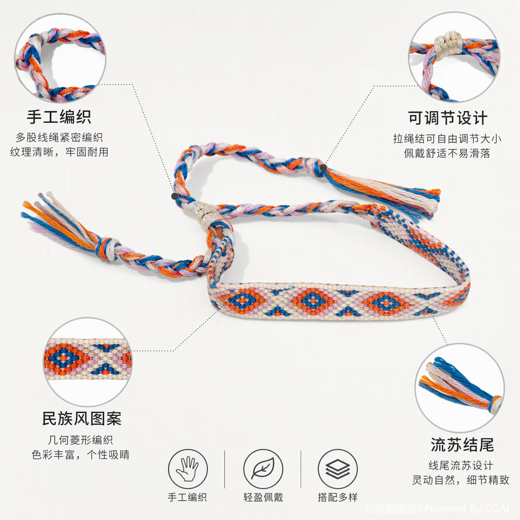 多彩编织手链手绳手工编制时尚潮流个性创意手饰礼品送女生情侣款