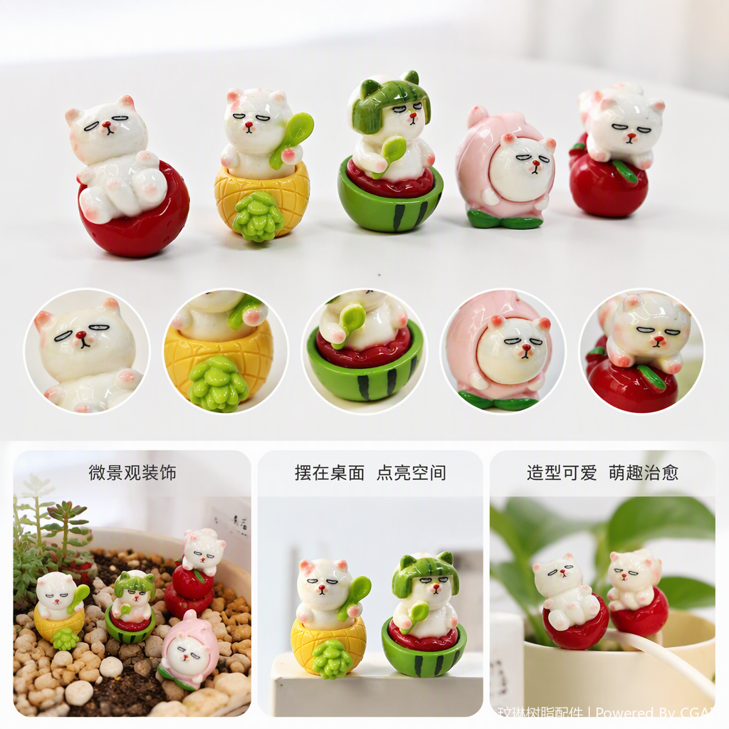 可爱水果造型陶瓷猫咪摆件家居装饰创意宠物摆设工艺品礼品收藏品