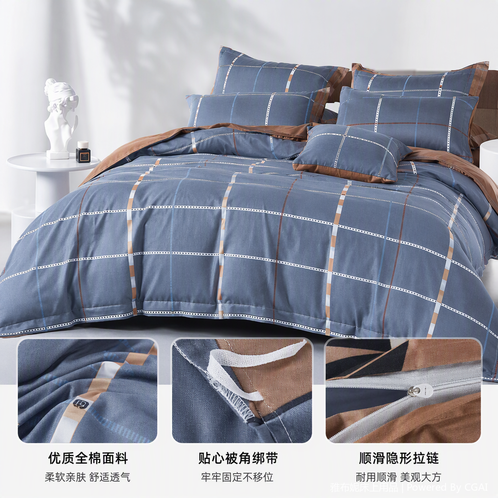 Warm and cozy solid color four-piece bedding set, simple and comfortable all-cotton bed sheets, duvet covers, bedding set, home bed four-piece set Application Scenario