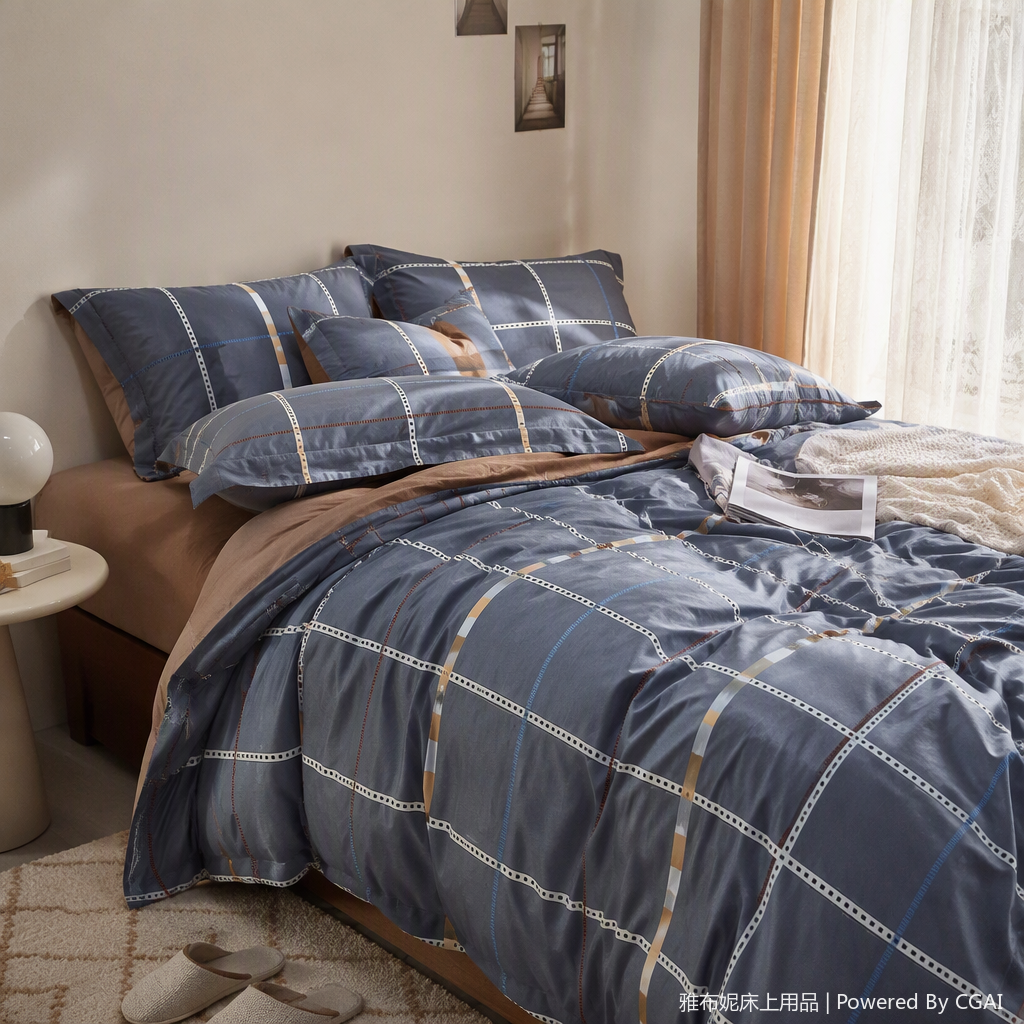 Warm and cozy solid color four-piece bedding set, simple and comfortable all-cotton bed sheets, duvet covers, bedding set, home bed four-piece set details Picture