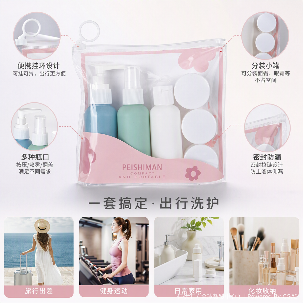 PEISHIMAN Portable Travel Bottle Set: Multi-color leak-proof small-capacity portable bottles, essential travel storage items