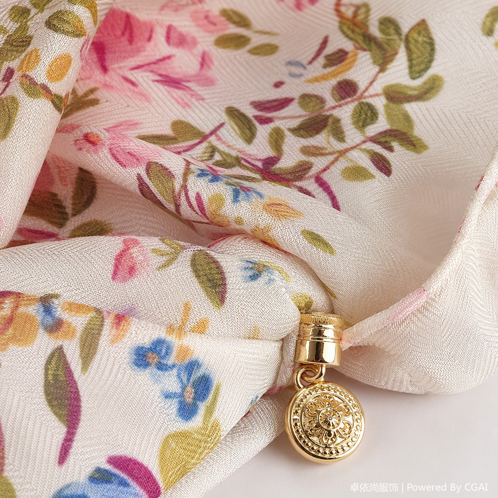 This fashionable and versatile floral pattern silk scarf is soft, light and elegant, a spring and summer accessory for women Application Scenario