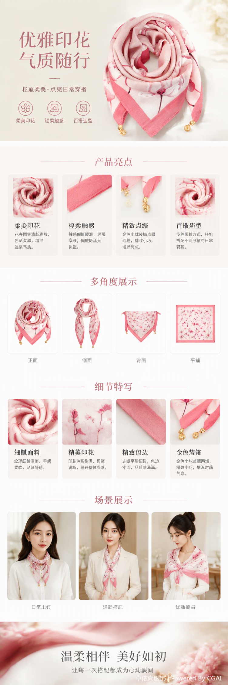 The elegant pink floral pattern silk scarf is a versatile new soft and lightweight shawl accessory for women in spring and summer pic 1