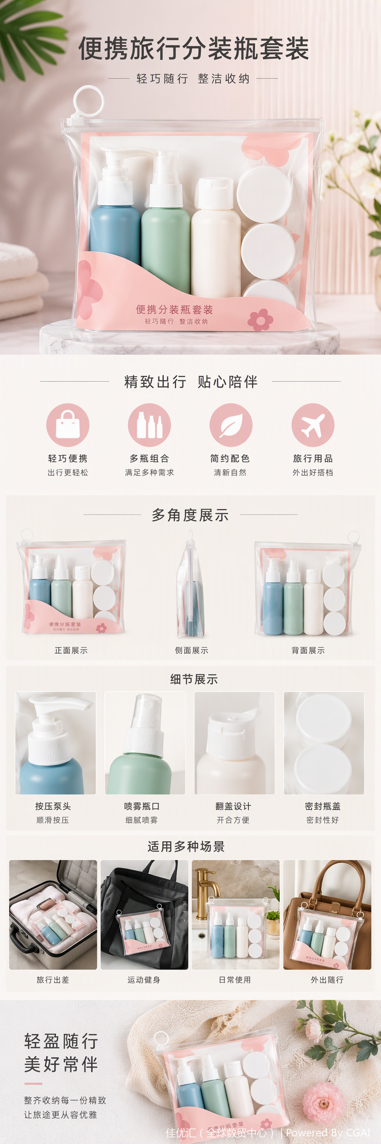 PEISHIMAN Portable Travel Bottle Set: Multi-color leak-proof small-capacity portable bottles, essential travel storage items pic 1