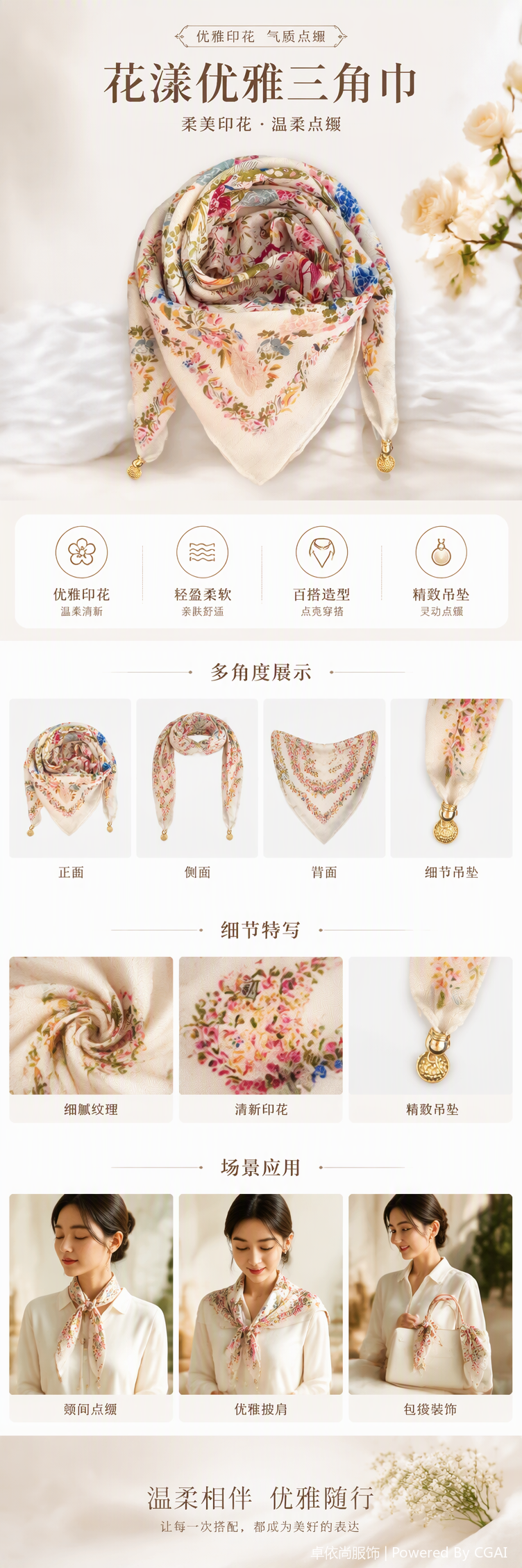 This fashionable and versatile floral pattern silk scarf is soft, light and elegant, a spring and summer accessory for women pic 1