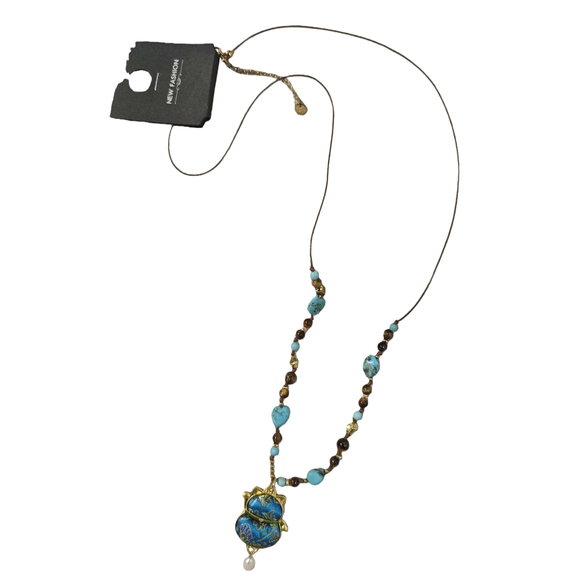 Influencia azul pellizcado esmalte gato forma colgante suéter cadena moda vintage artesanía incrustación joyería regalos colección Item Picture