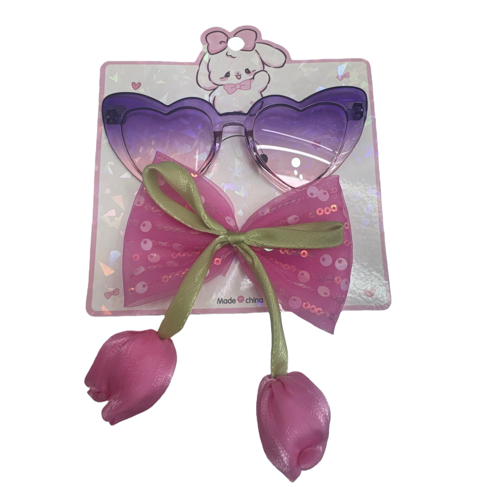 Corazón morado gradiente gafas de sol rosa lazo accesorios para el pelo conjuntos tendencia moda pareja pareja niños adultos cute versátil Item Picture