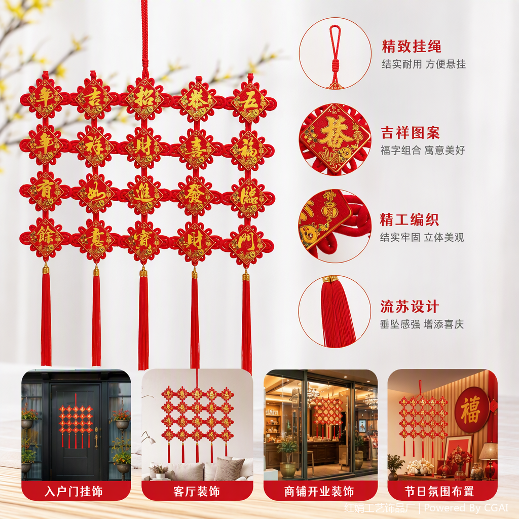 Chinese-style red hand-woven pendant, auspicious knot pendant, home decoration, festival gift, fabric pendant