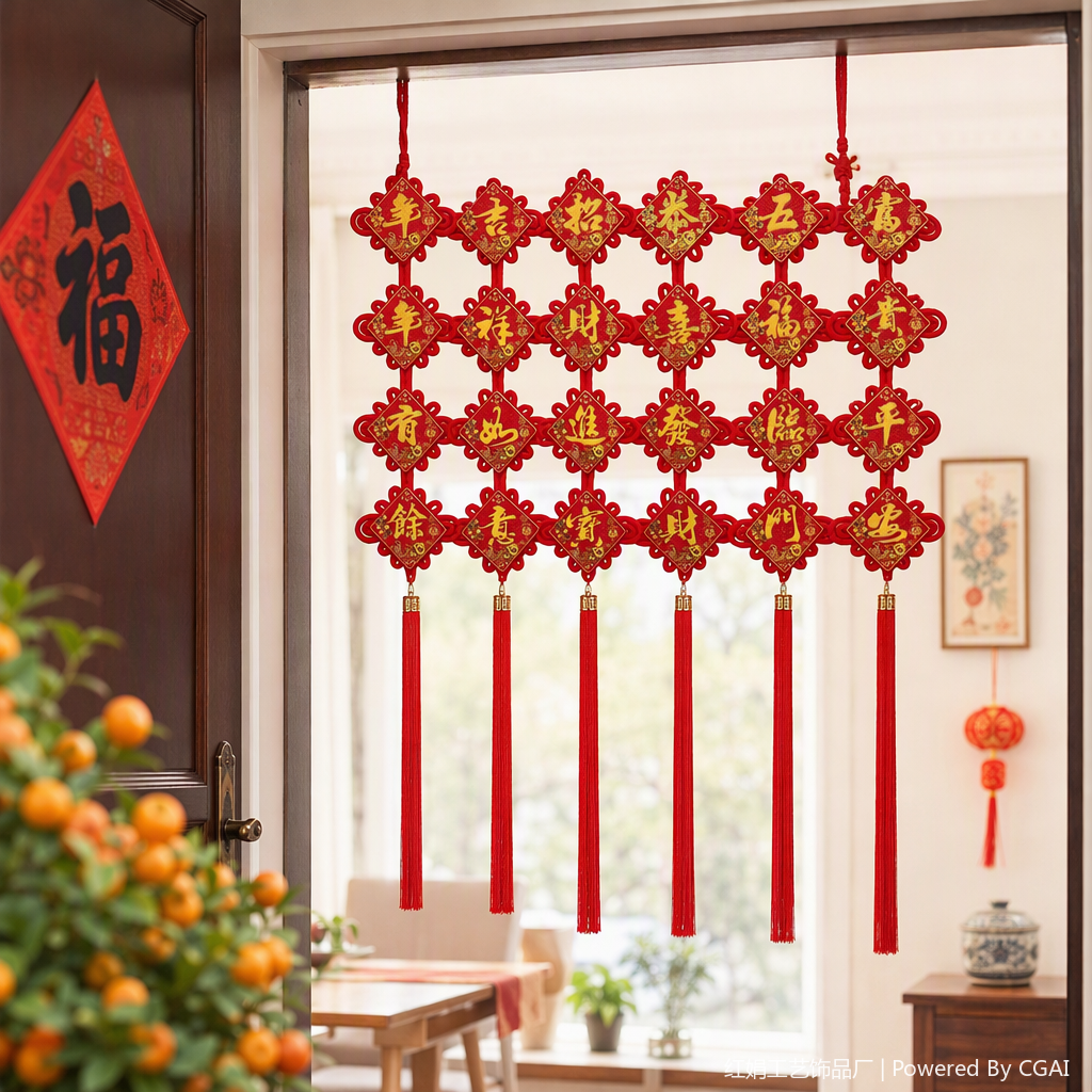 Chinese-style red hand-woven pendant, auspicious knot pendant, home decoration, festival gift, fabric pendant details Picture