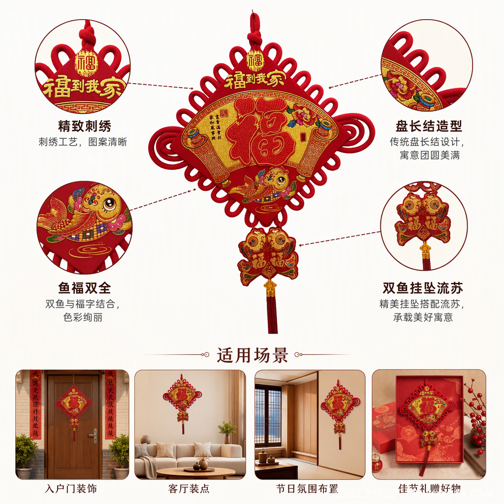Red Chinese knot pendant, "Happiness Arrives at My Home" home decoration, festive festival decoration pendant, handicraft