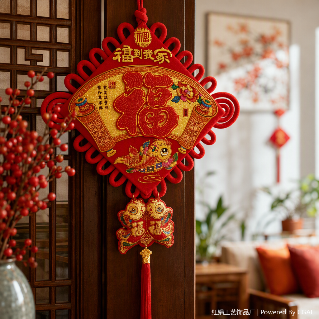 Red Chinese knot pendant, "Happiness Arrives at My Home" home decoration, festive festival decoration pendant, handicraft details Picture