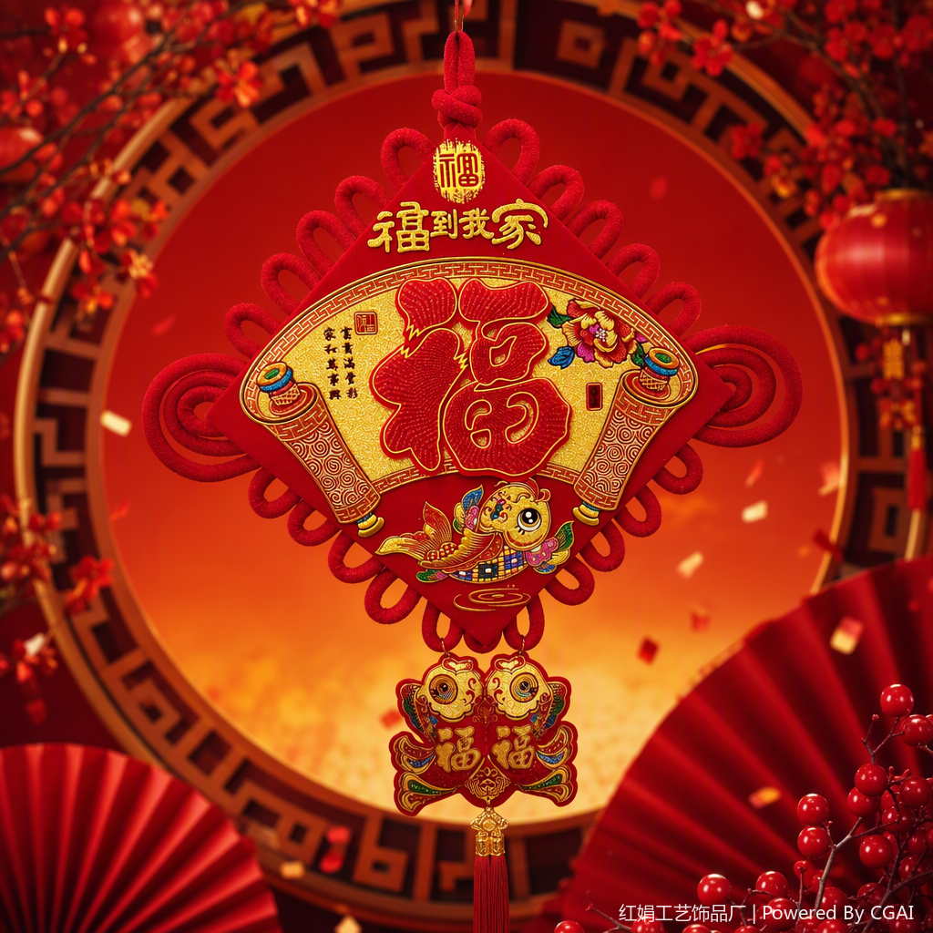 Red Chinese knot pendant, "Happiness Arrives at My Home" home decoration, festive festival decoration pendant, handicraft Specification image