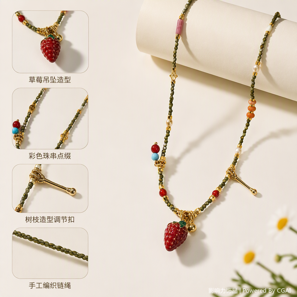 Sweet strawberry-shaped pendant necklace with influence, fashionable and simple, as a gift for girls, students and couples