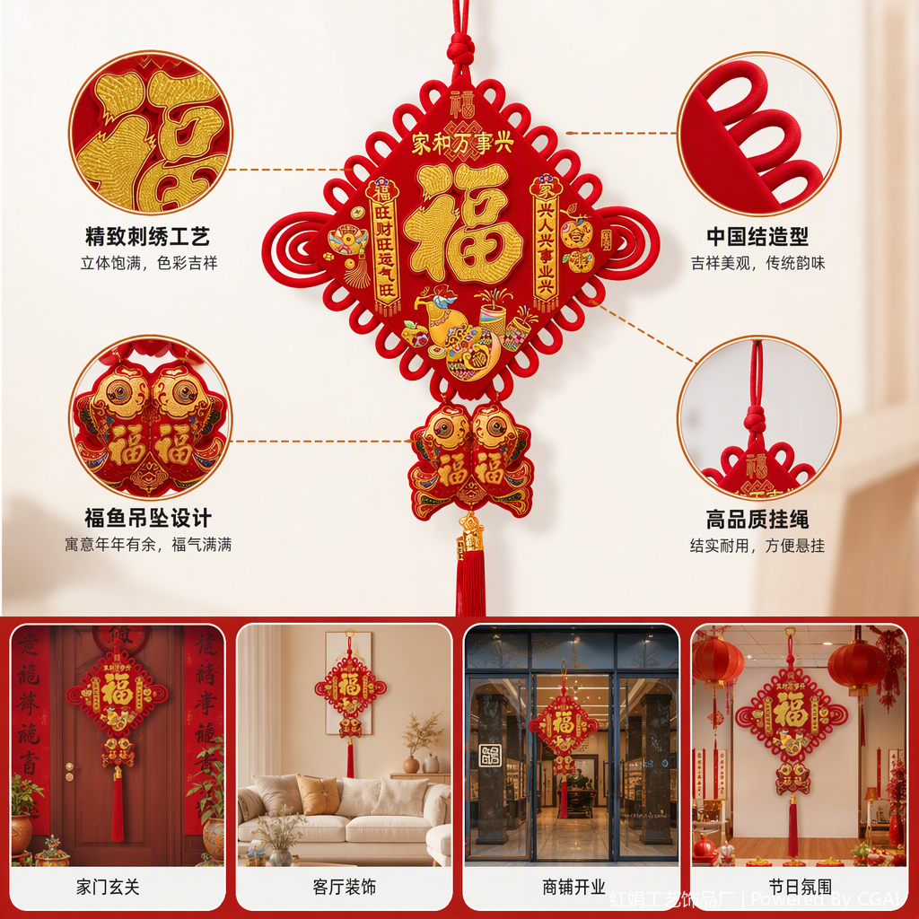 Chinese-style red handcrafted knot pendants, festive and auspicious decorations, home furnishings