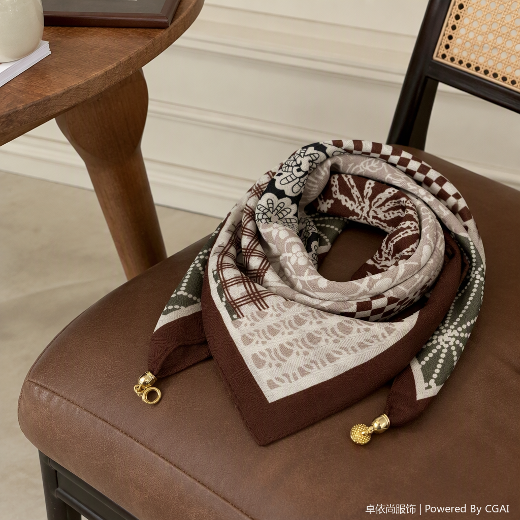 This elegant and retro floral checkered silk scarf is a versatile and fashionable new spring and summer collection, featuring a soft and lightweight design details Picture